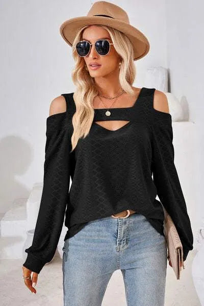 Cutout Square Neck Cold Shoulder T-Shirt Women's T-Shirts - Tophatter Daily Deals